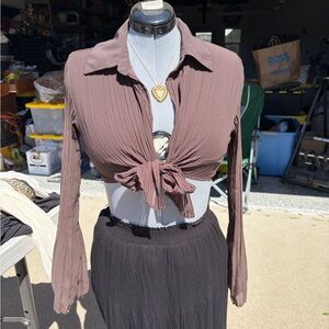 Urban Outfitters Dark Brown Tie-Front Blouse